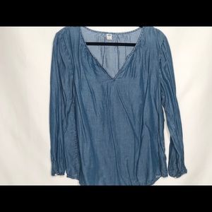 Women’s Blue V Neck Long Sleeve Shirt